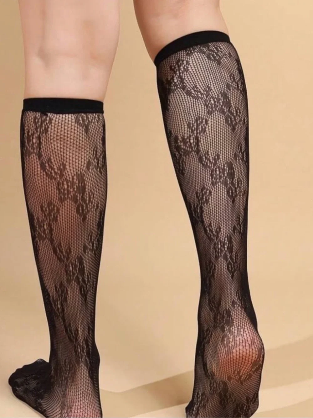 Black Lace & Fishnet Knee-High Socks - Pack